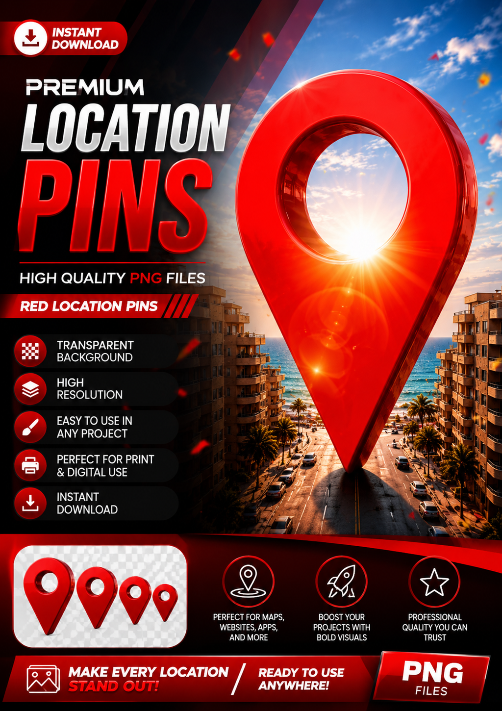 Premium Red Location Pin png