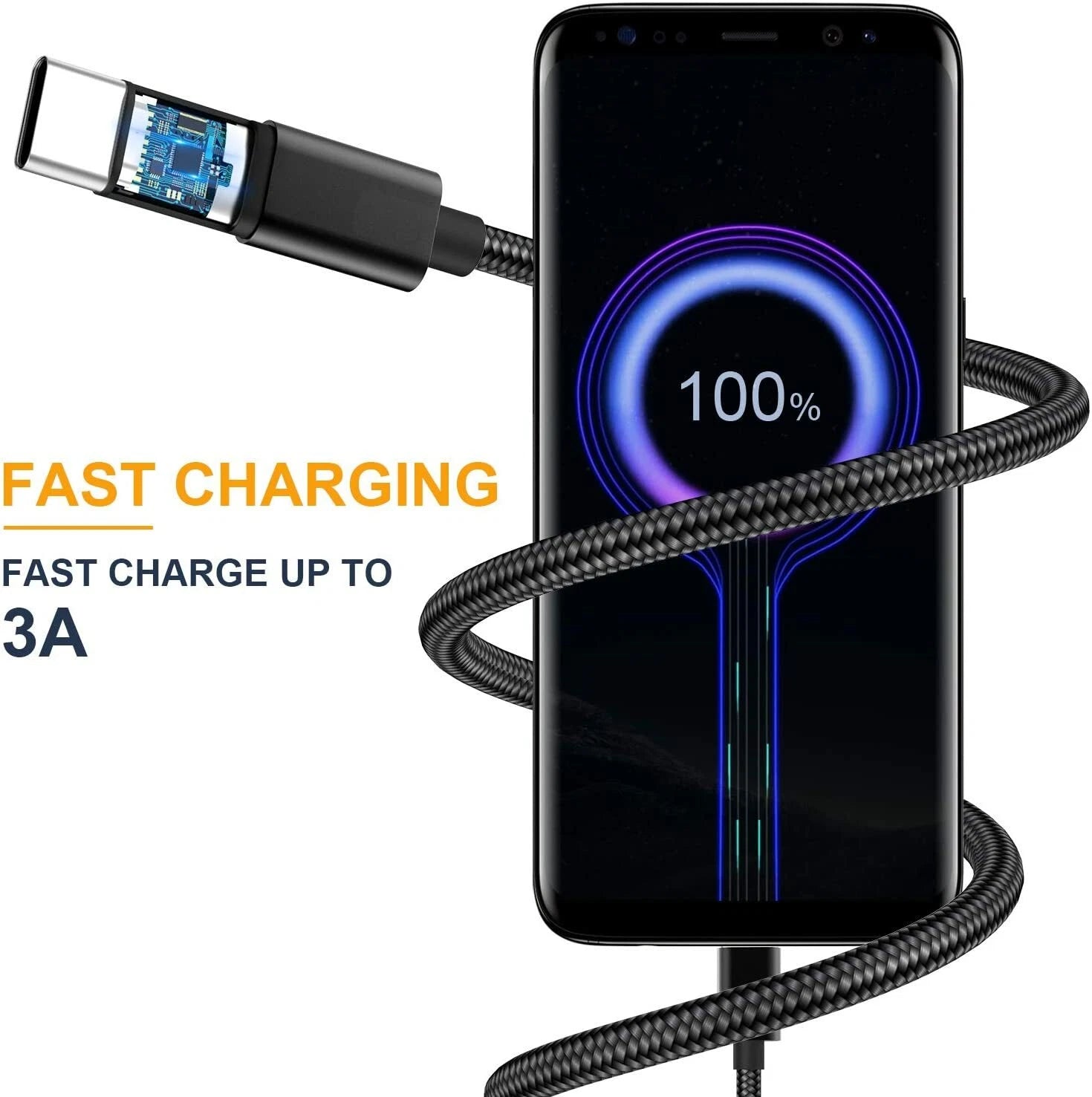 Braided USB to Type-C Fast Charging Data SYNC Charger Cable Cord 3/6/10FT Long