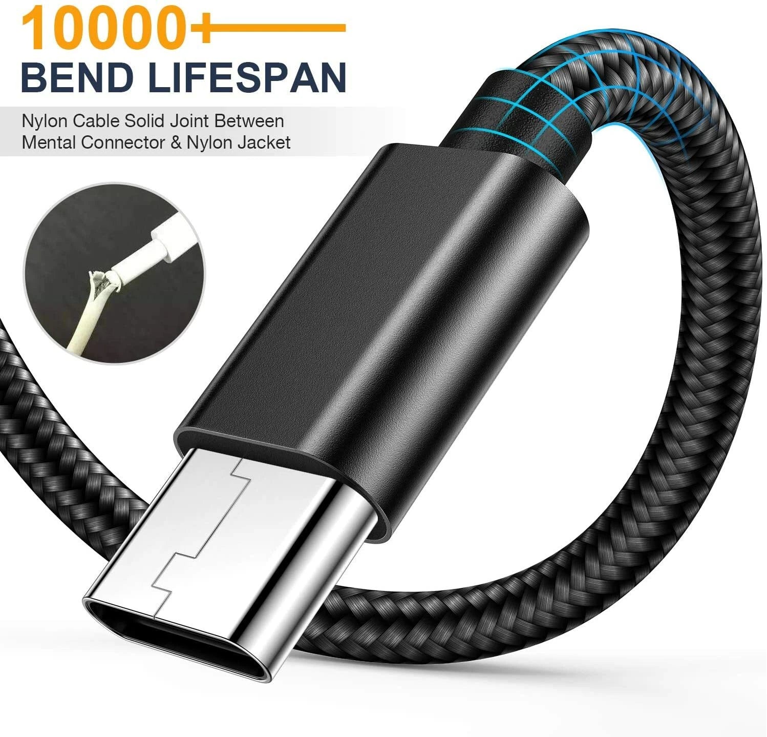Braided USB to Type-C Fast Charging Data SYNC Charger Cable Cord 3/6/10FT Long